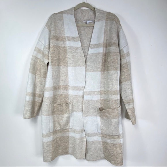 Tru Large Cream Plaid Open Cardigan Xl 
